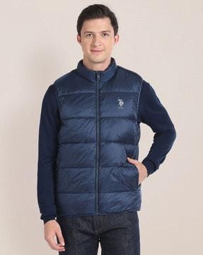 men quilted regular fit zip-front gilet