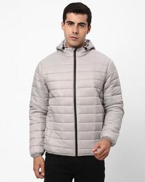 men quilted regular fit zip-front jacket