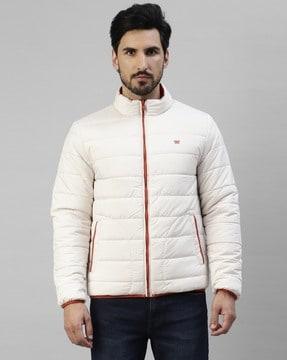 men quilted regular fit zip-front reversible puffer jacket