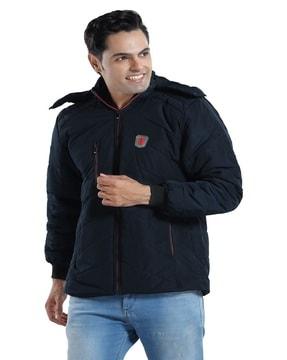 men quilted relaxed fit hooded puffer jacket