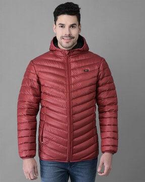 men quilted slim fit hooded jacket