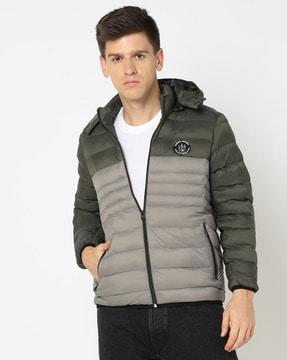 men quilted slim fit hooded puffer jacket