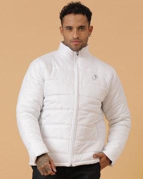 men quilted slim fit puffer jacket with insert pockets
