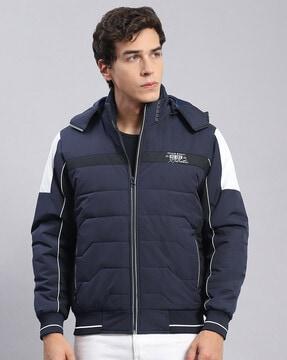 men quilted zip-front jacket with detachable hood