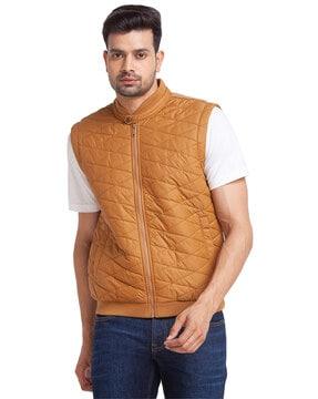 men quilted zip-front jacket