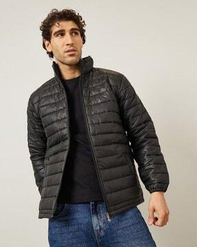 men quilted zip-front puffer jacket