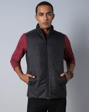 men quilted zip-front puffer jacket