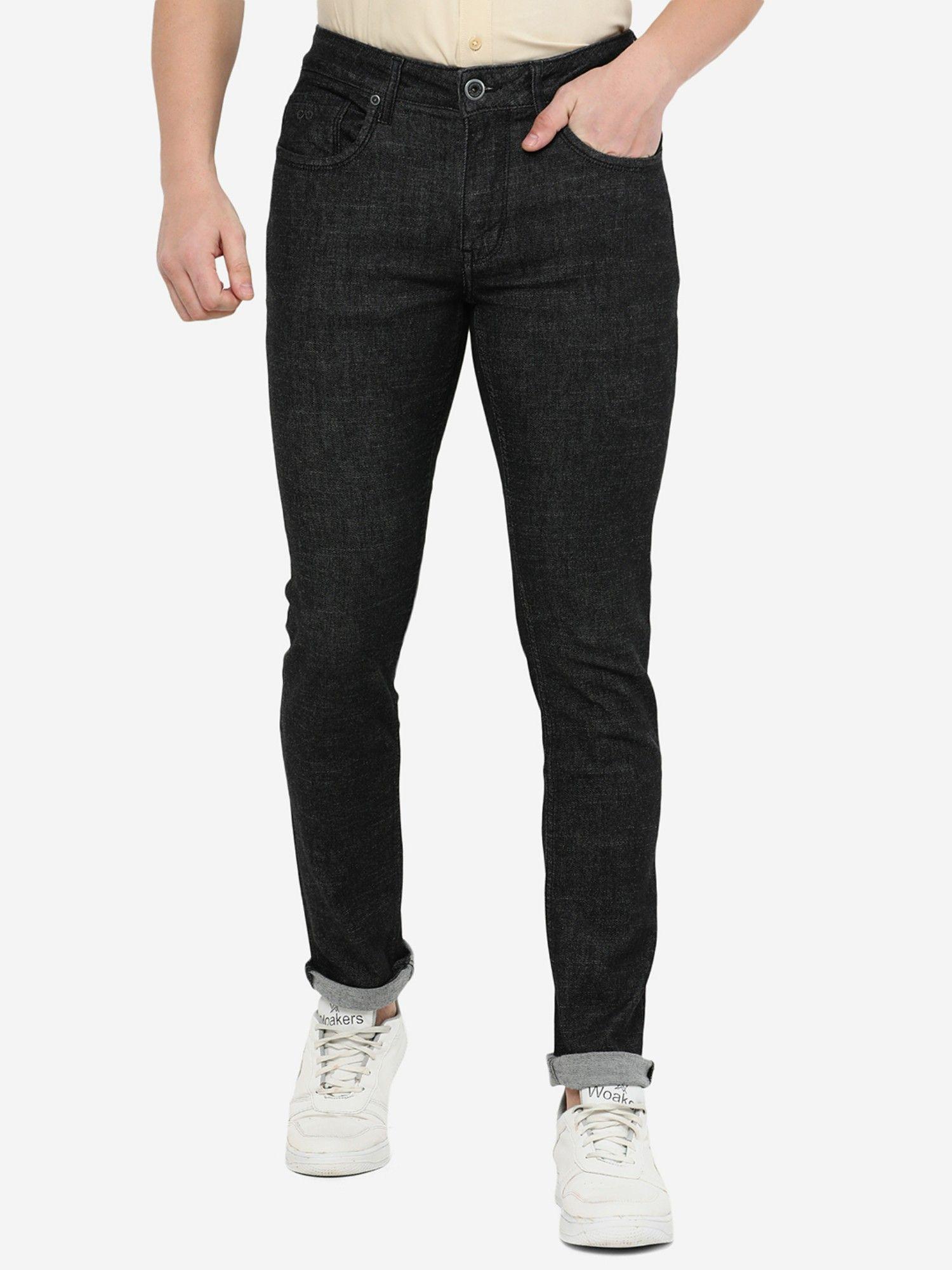 men raw black washed slim fit jeans