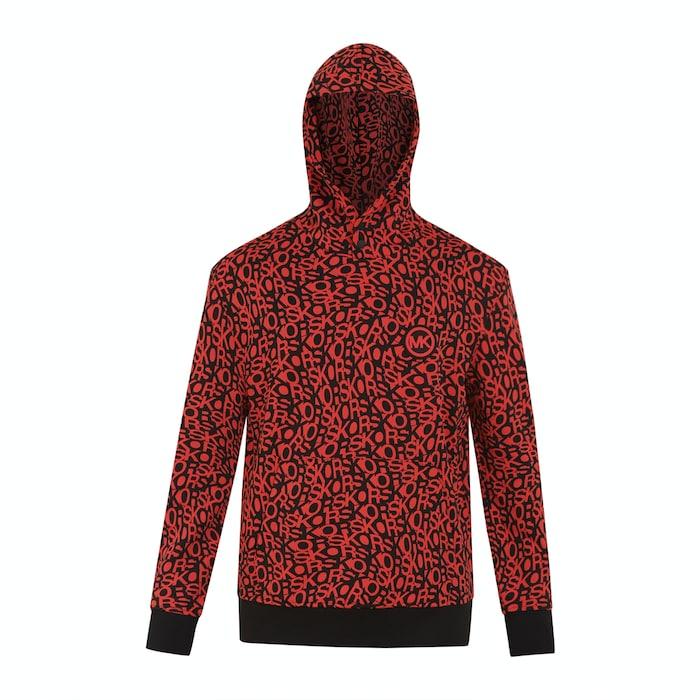 men red all-over kors branding hoodie