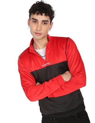 men red and black colour block polyester sweatshirt