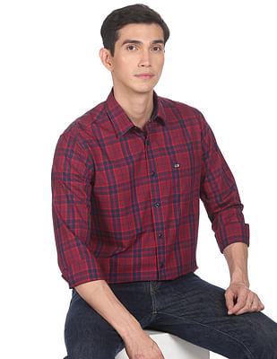 men red and navy manhattan slim fit check casual shirt