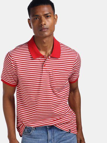 men red and off white patch pocket striped polo t-shirt