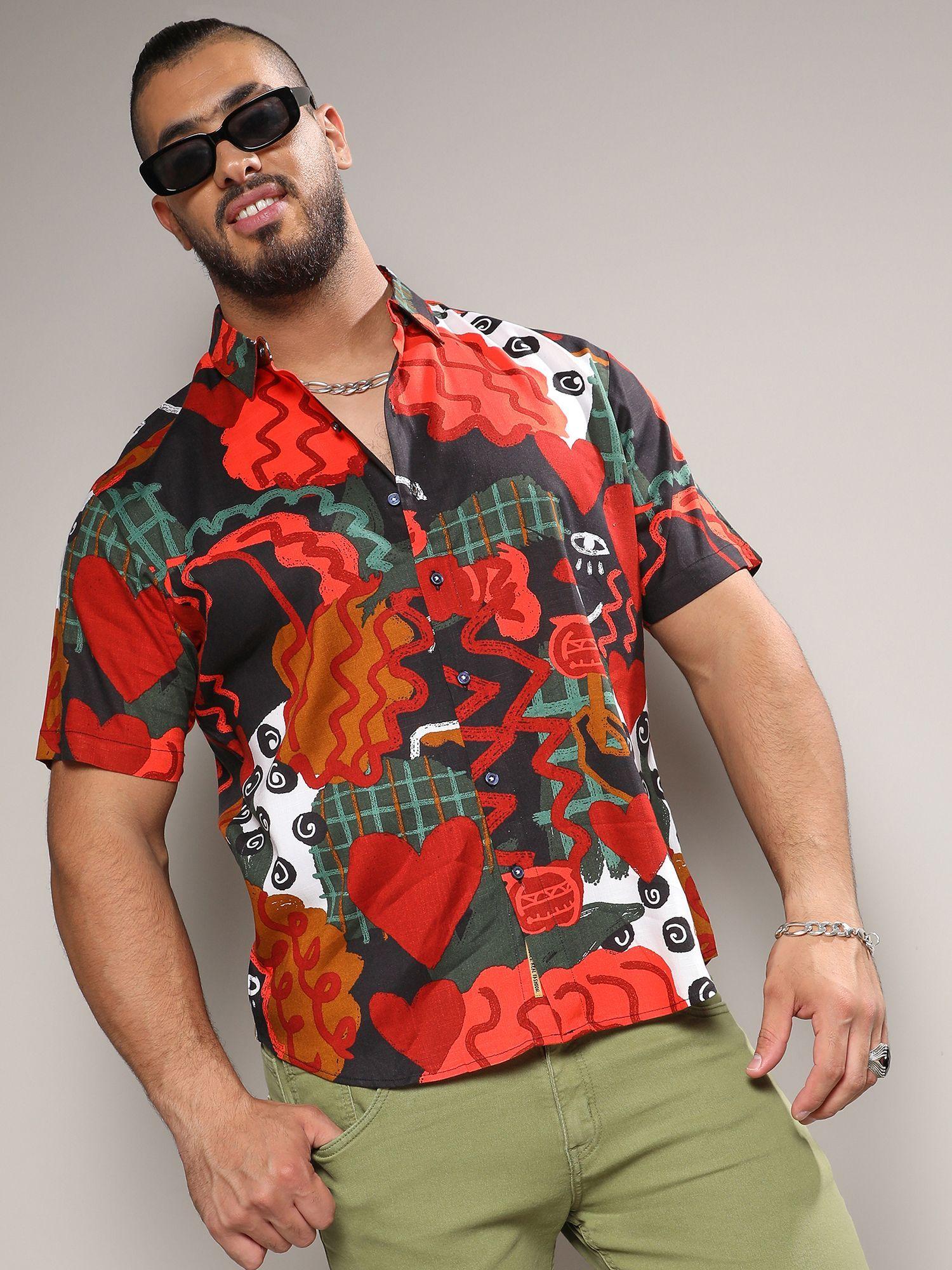 men red artistic romance shirt