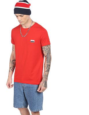men red badge logo slim fit pure cotton t-shirt