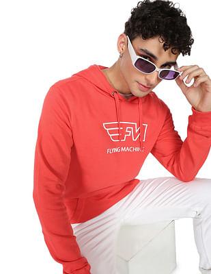 men red brand print hooded sweatshirt