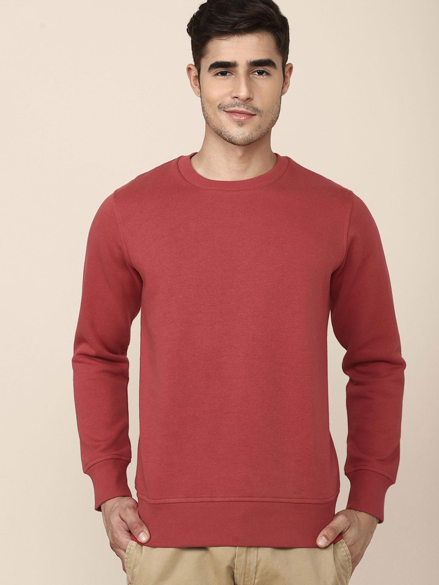 men red coloured solid pullover sweatshirt