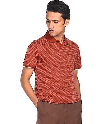 men red cotton printed polo shirt