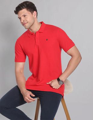 men red cotton solid polo shirt