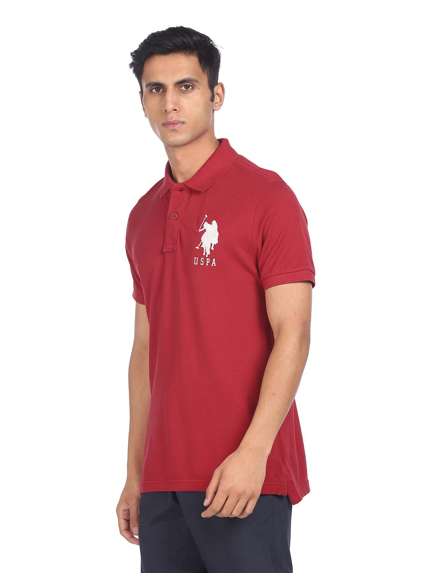 men red cotton solid polo t-shirt