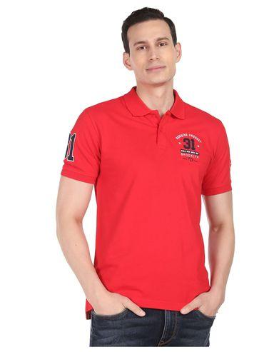 men red cotton solid varsity polo shirt