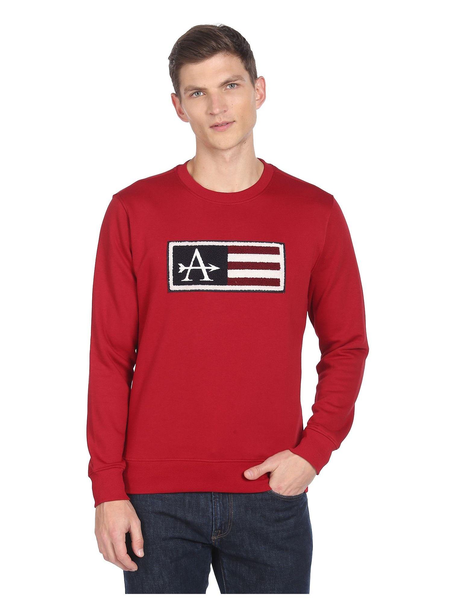 men red crew neck brand print sweatshirt