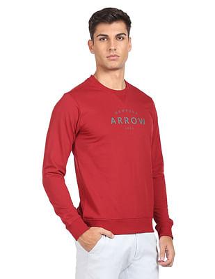 men red crew neck brand print sweatshirt