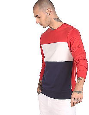 men red crew neck colour block sweatshirt