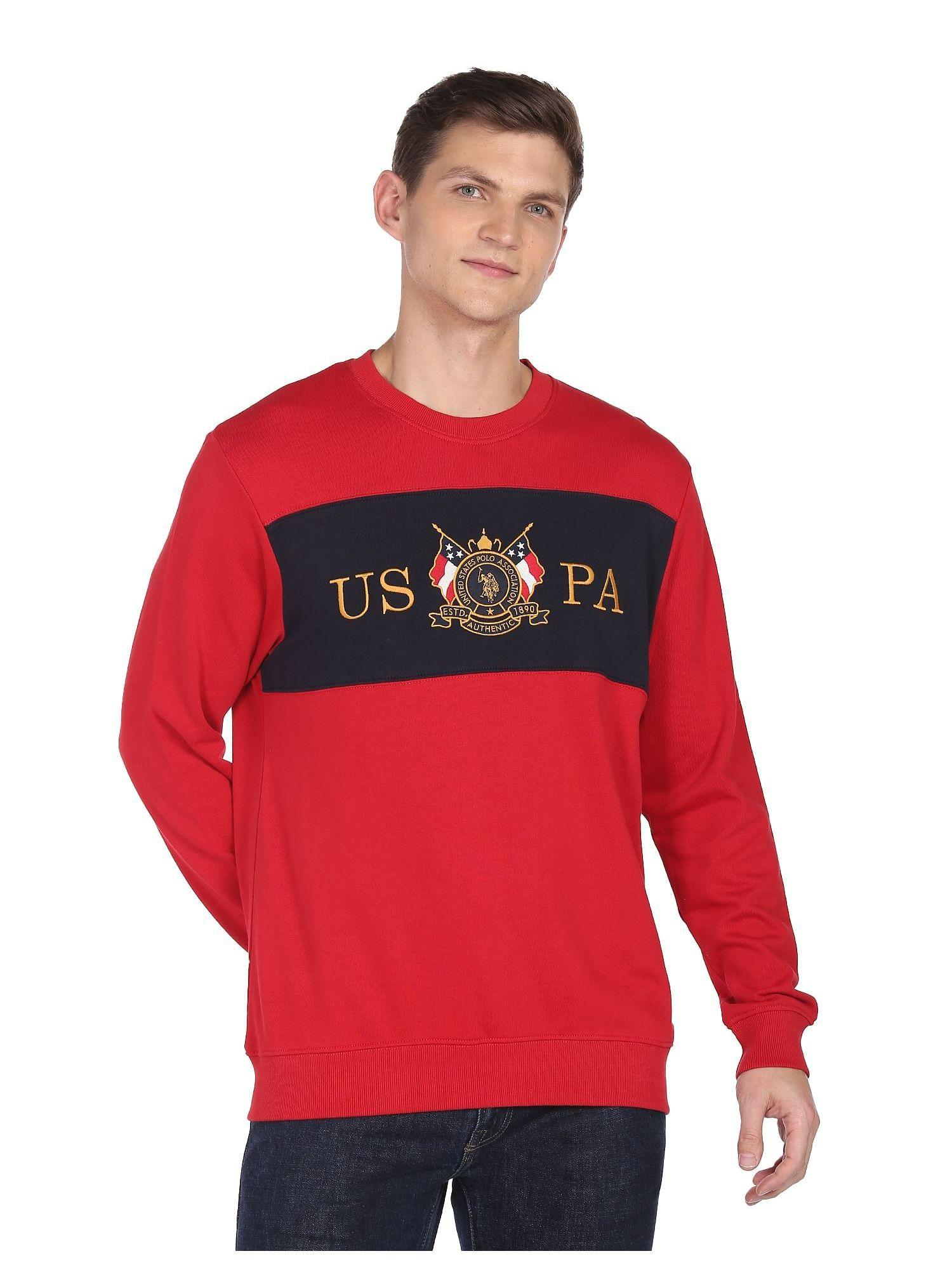 men red crew neck cotton sweatshirt