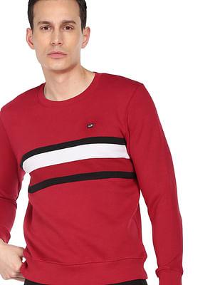 men red crew neck horizontal stripe sweatshirt
