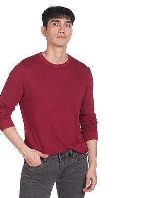 men red crew neck pure cotton solid sweater