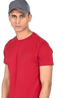 men red crew neck solid t-shirt