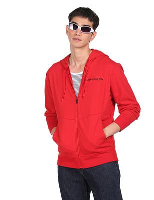 men red full zip hooded sweatshirt