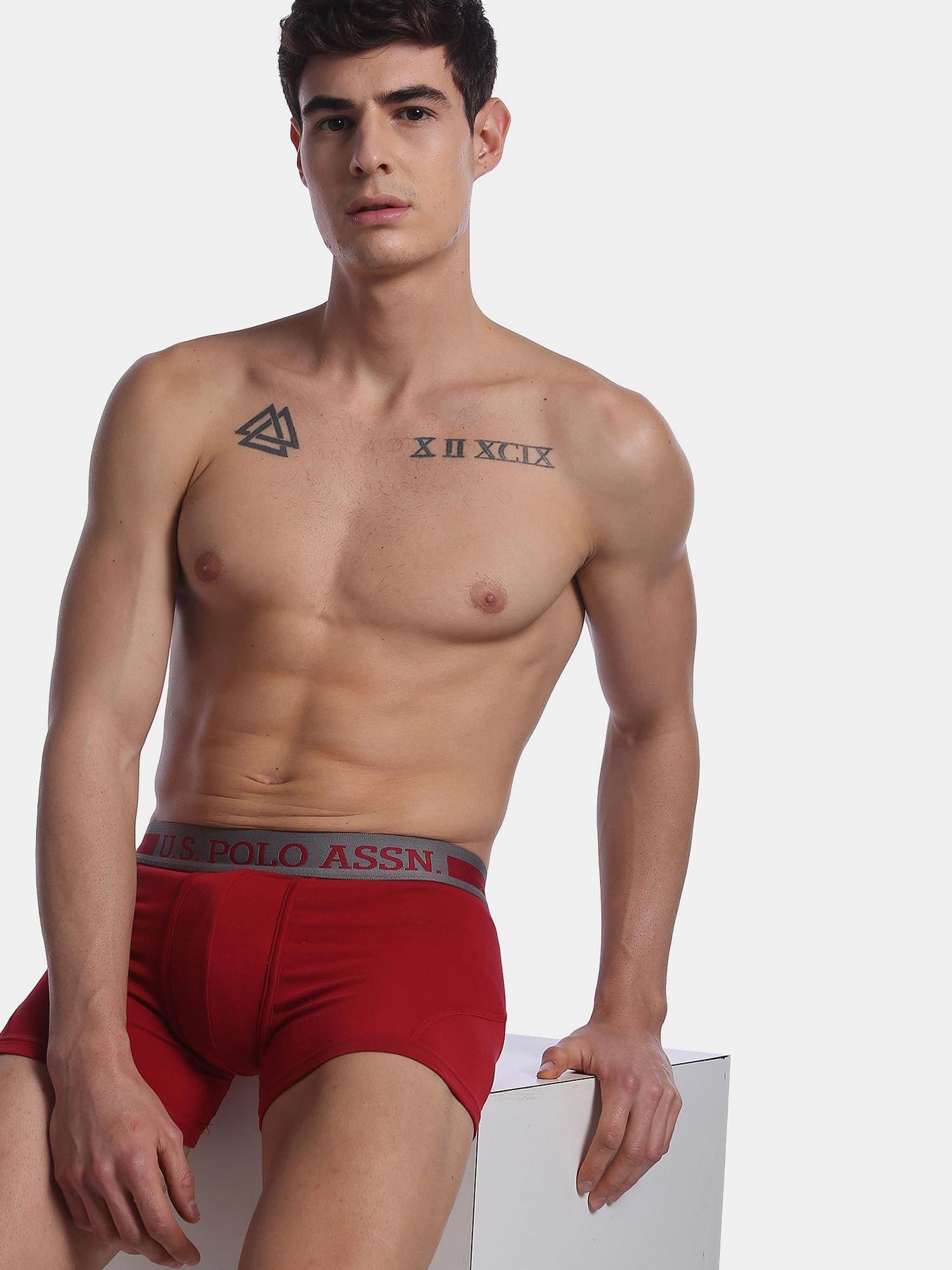 men red i101 mid-waist solid cotton spandex trunks