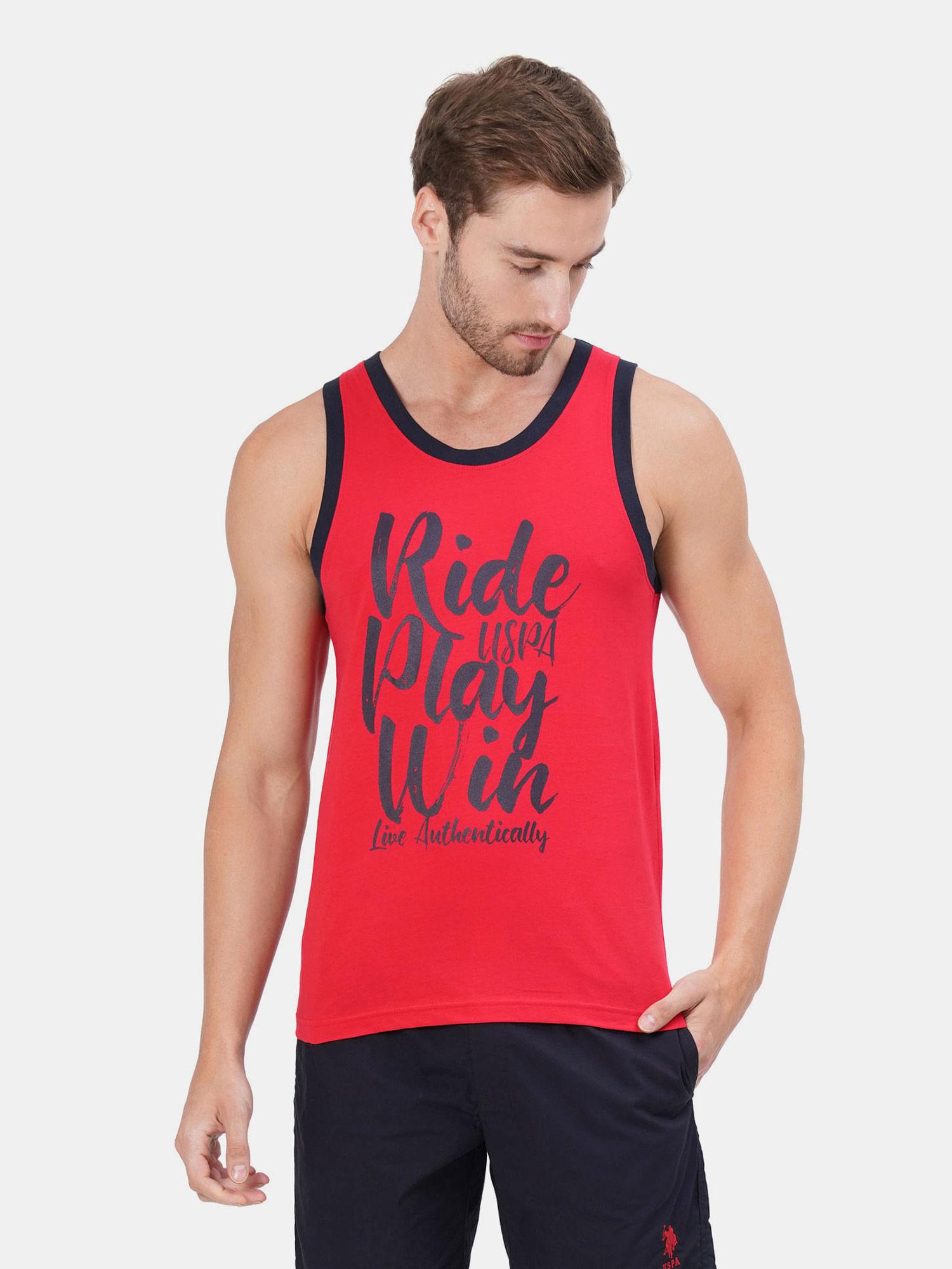 men red iyag sleeveless printed vest