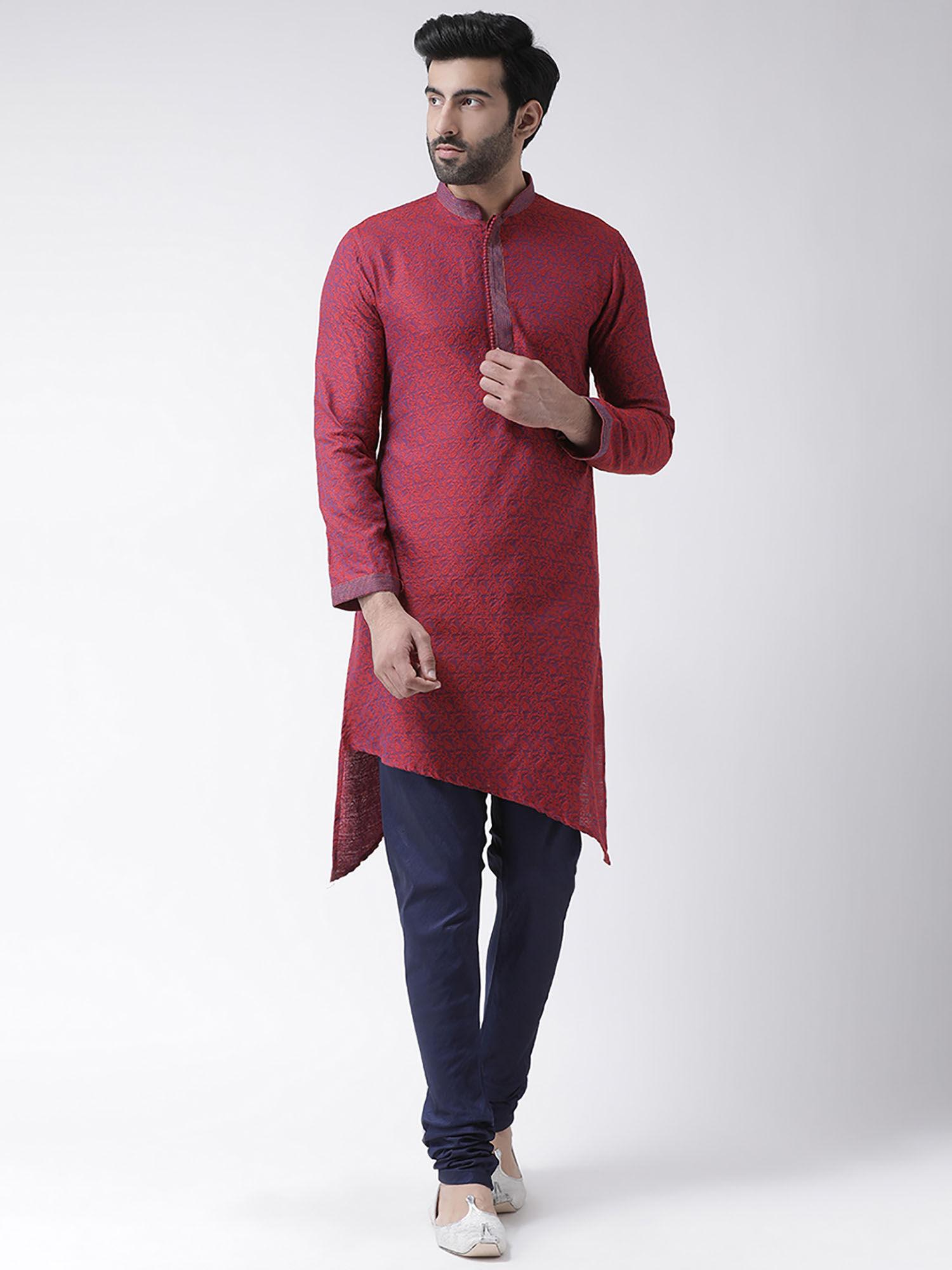 men red jacquard kurta