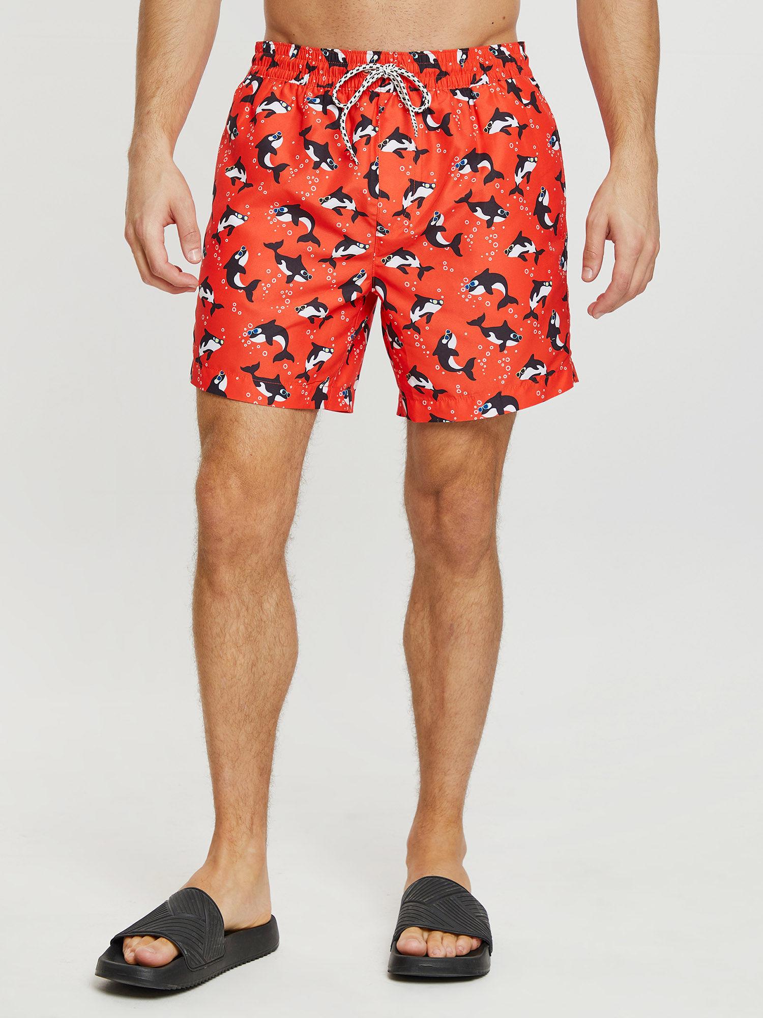 men red killer whale print swim shorts