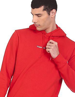 men red linear logo embroidery hooded sweatshirt