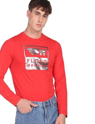 men red long sleeve brand print cotton t-shirt