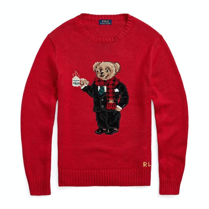 men red lunar new year polo bear sweater