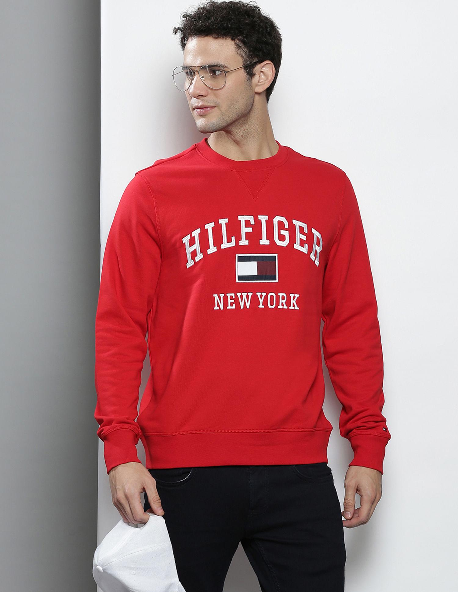 men red modern varacity crew neck sweatshirt