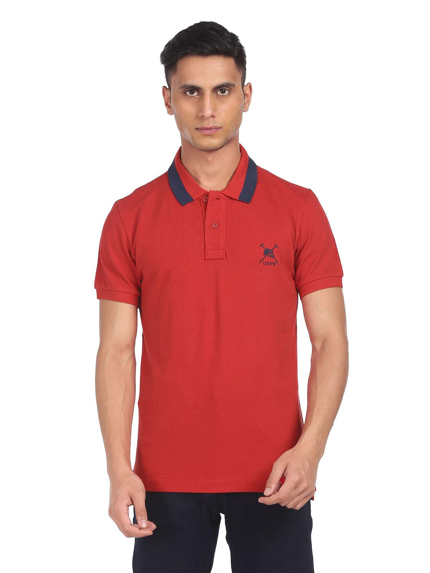 men red pique solid polo shirt