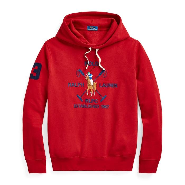 men red polo pony fleece hoodie