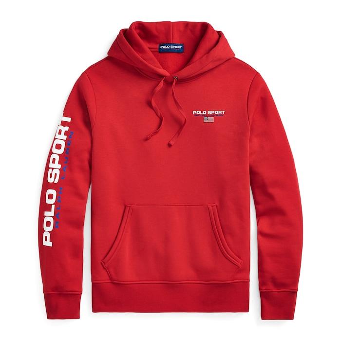 men red polo sport fleece hoodie