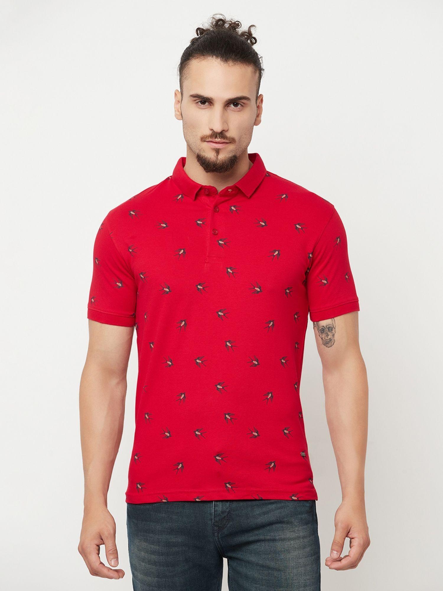men red printed polo t-shirt