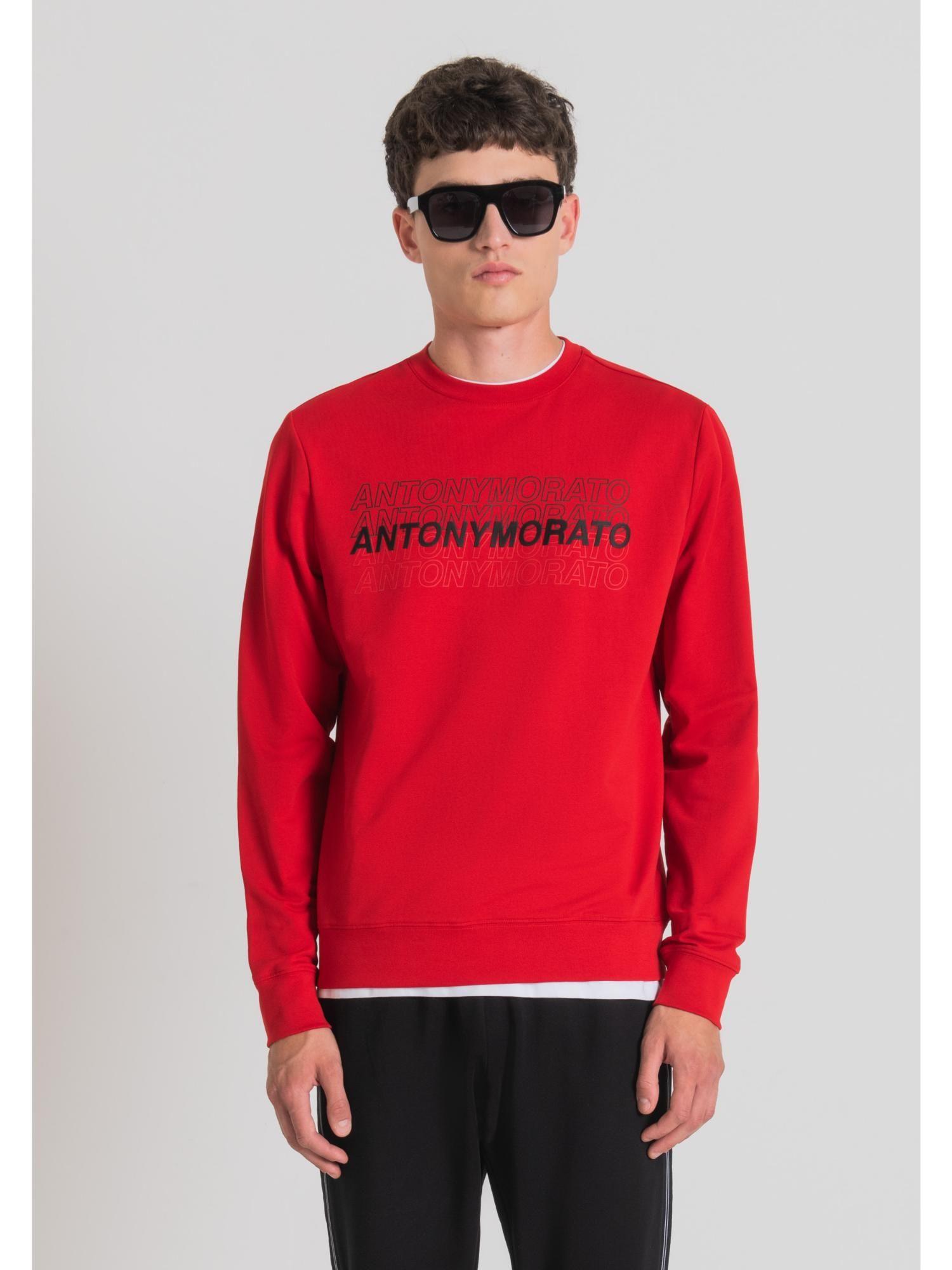 men red printed round neck full sleeves sweatshirt