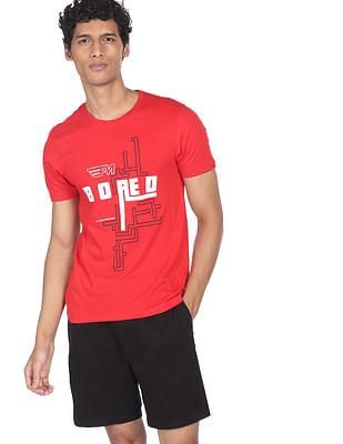 men red pure cotton graphic print t-shirt