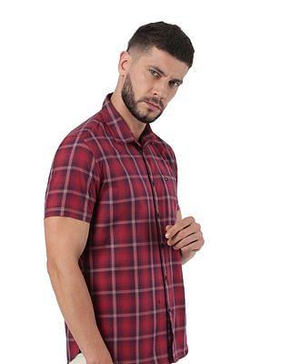 men red short sleeve check casual shirt