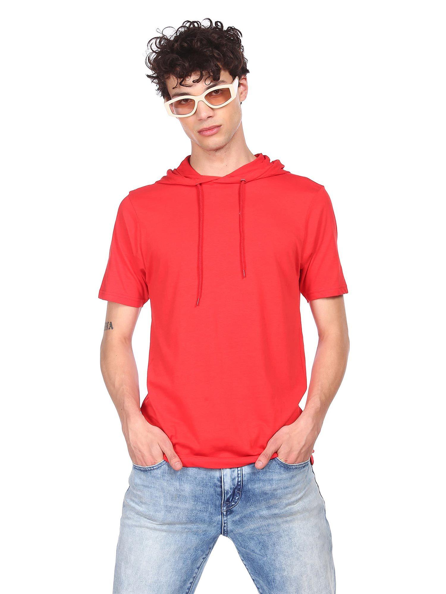 men red short sleeve hood t-shirt