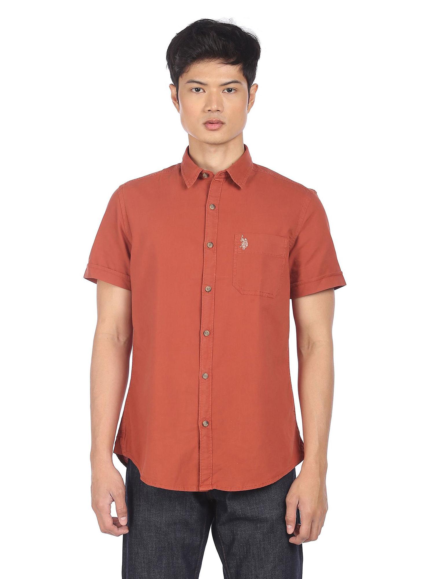 men red short sleeve solid casual shirt