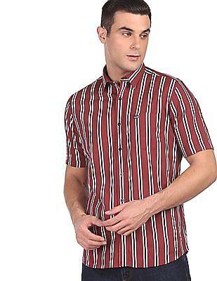 men red short sleeve striped casual shirt